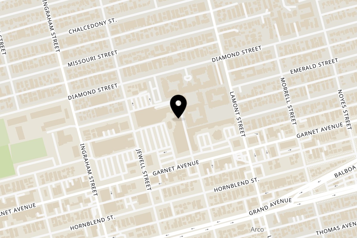 Map showing the location of HIMALAYAN SPICE & SAVOR Indian Cuisine on 1768 Garnet Avenue in San Diego